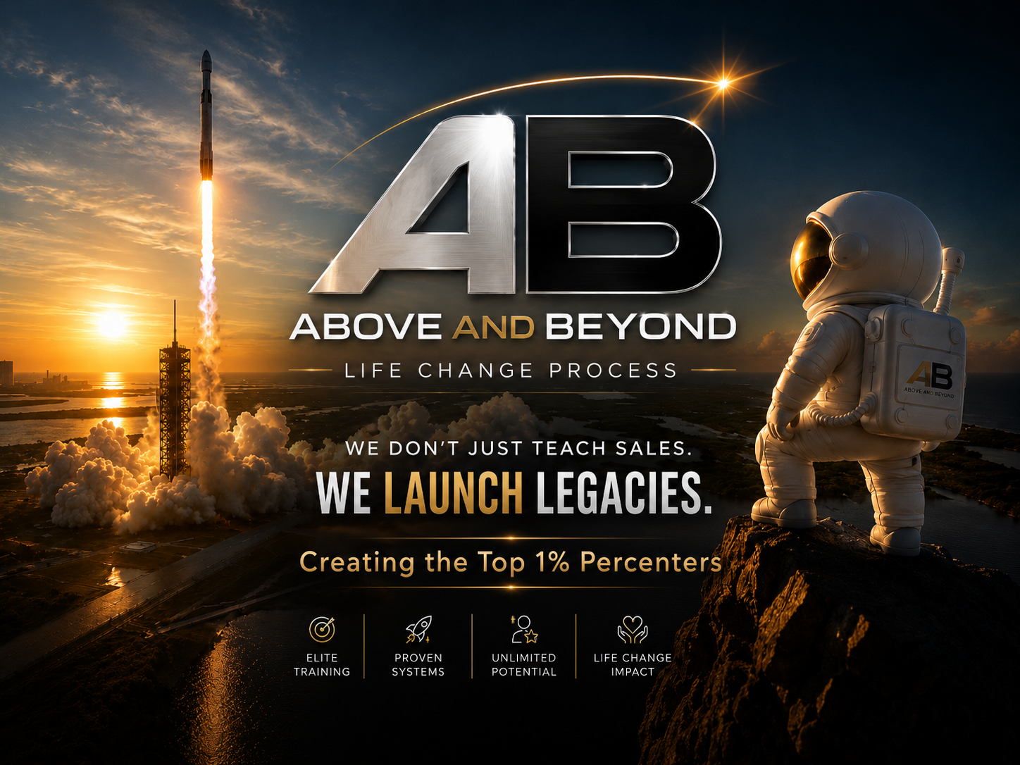 Rocket launch at sunset — Above & Beyond